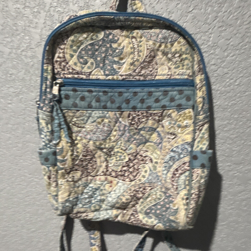 Lily Waters Kids Quilted Paisley Backpack Blue/Beige Zip Adjustable Straps